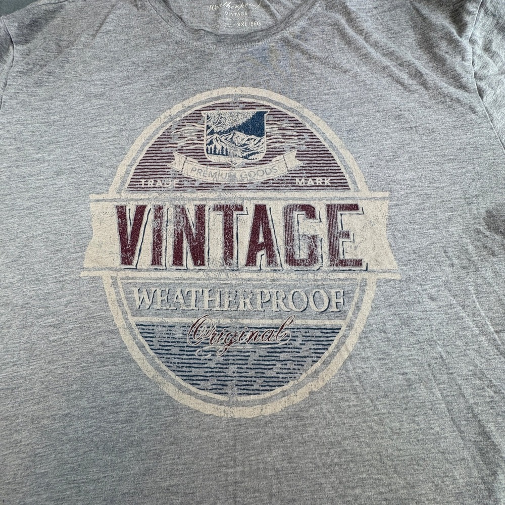 Weatherproof Vintage Mens XXL Gray Graphic T-Shirt Short Sleeve Crewneck Heather